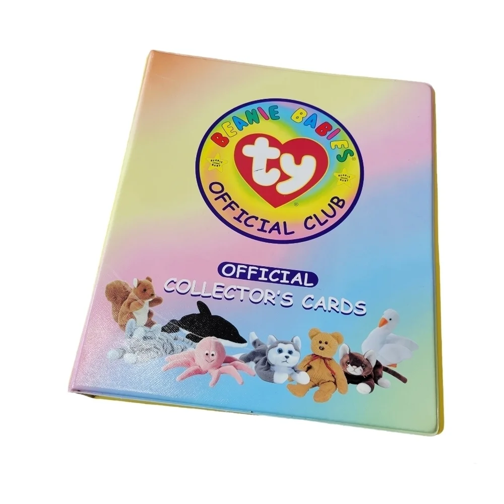 Vintage 1998 Beanie Babies card binder with 49 cards yellow